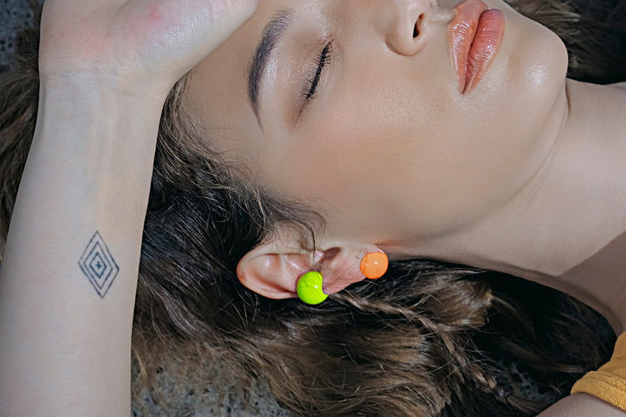 Iconic ear cuff + earring circle Neon orange