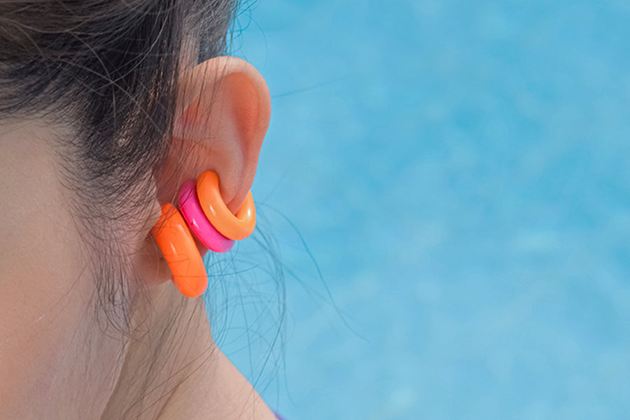 Iconic ear cuff (M) Navy + Neon orange