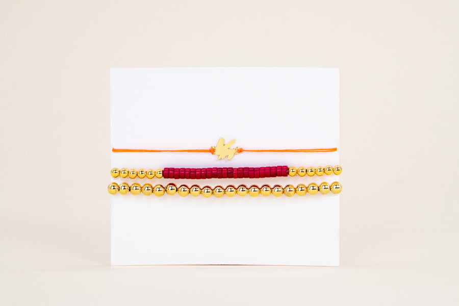 VITAMIN Gold Friends Bracelet (set) Neon Orange Bunny (14K)