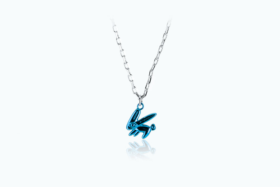 Electro Bunny Necklace (M) Silver Neon Blue