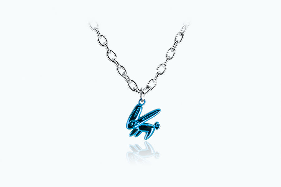 Electro Bunny Necklace (L) Silver Neon Blue