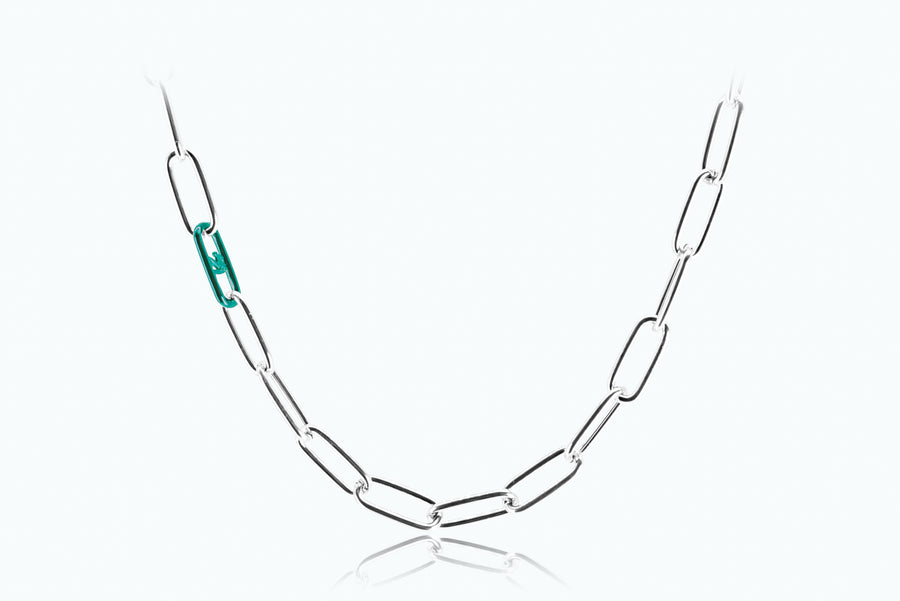 Electro Signature Chain Necklace Silver Green